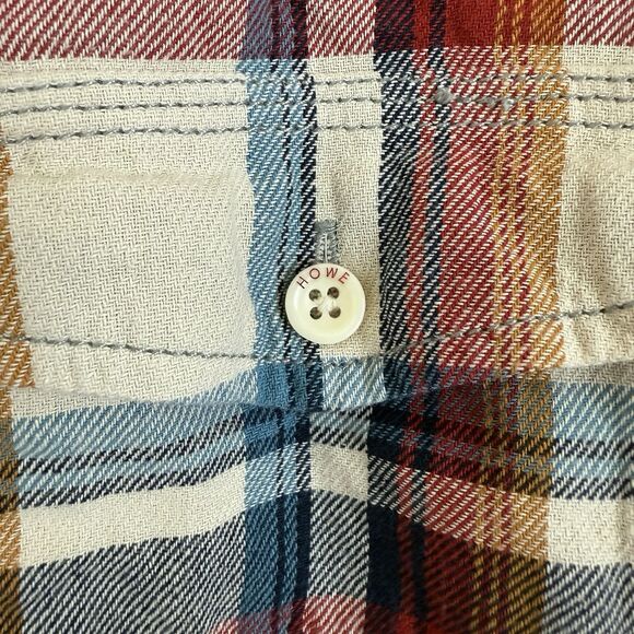 Howe Flannel Shirt Mens Sz Medium Red Blue Plaid Button Up Creative Workforce - Picture 10 of 12